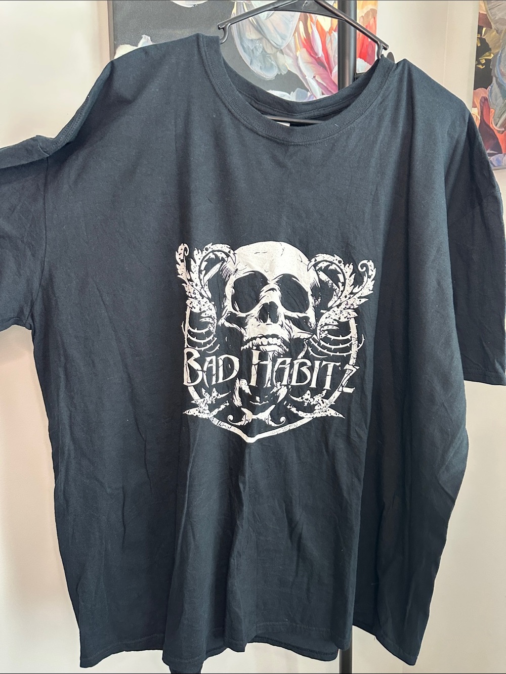 Bad Habit Black Short Sleeve Tee with White Skull Graphic